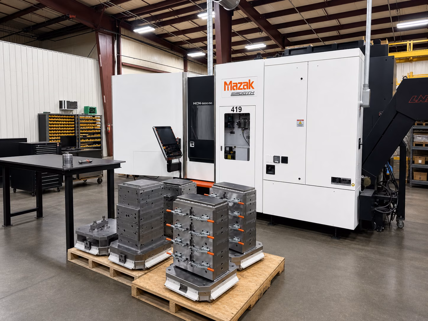 Organized Mazak CNC machining cell at Accurate Gear & Machine