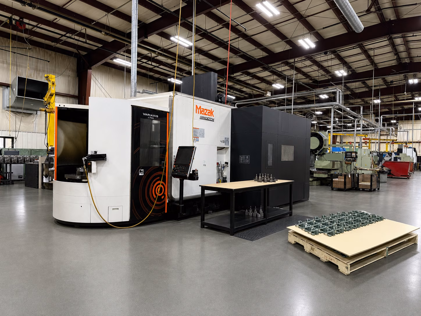 Clean Mazak VARIAXIS machining cell inside Accurate Gear & Machine